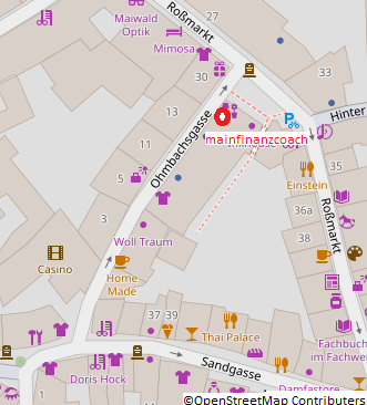 Stadtplan Aschaffenburg Innenstadt mit rotem Pin auf Finanzdienstleister mainfinanzcoach